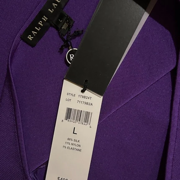 Ralph Lauren Black Label One Shoulder Asymm. Neckline Purple Blouse, Size L - Picture 11 of 15